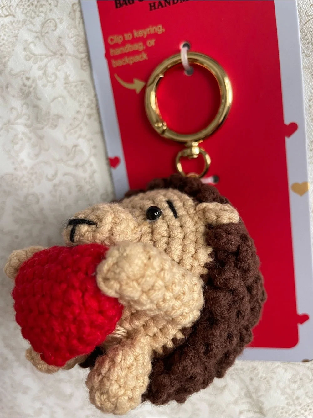 Piper K Handmade Crochet Hedgehog Bag Charm Key Chain Backpack Heart NEW